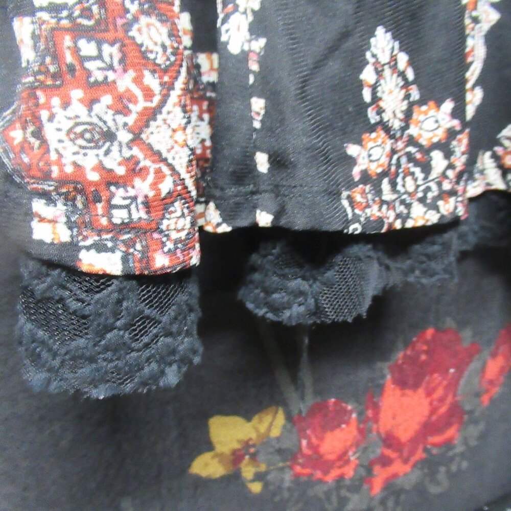 Black Geometric Pattern Boho Tunic With Lace Trim - image 8